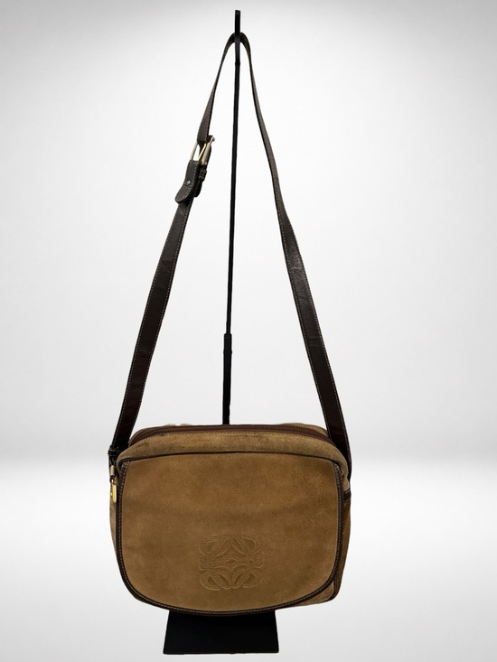 Loewe Handbags - SOLD Loewe Suede Leather Crossbody Shoulder Bag Brown Anagram Logo Vintage